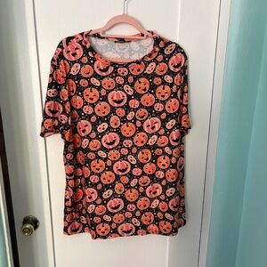 🎃 Halloween Pumpkin Print Top Black & Orange Women’s Tee, Size 2XL, NWOT